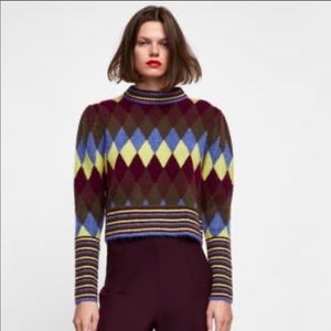 NWOT Zara multicolor argyle sweater size small